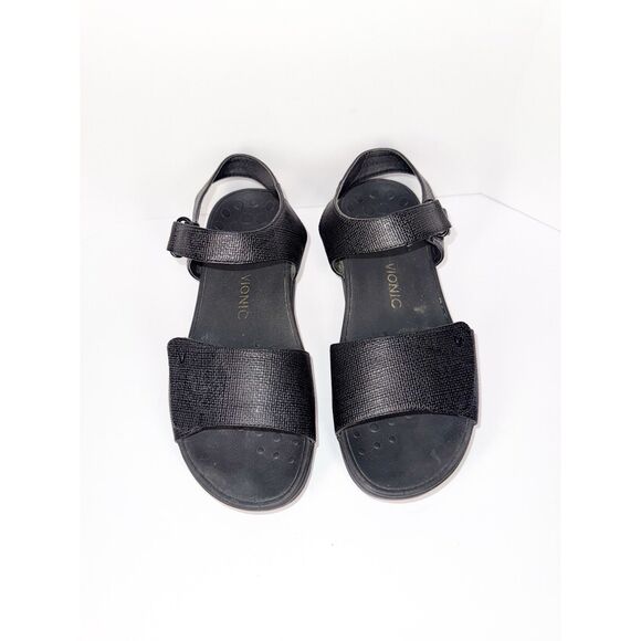 Vionic Raz Metallic Sandals Wedge Comfort Casual Adjustable Straps Black Size 9 - Picture 6 of 16